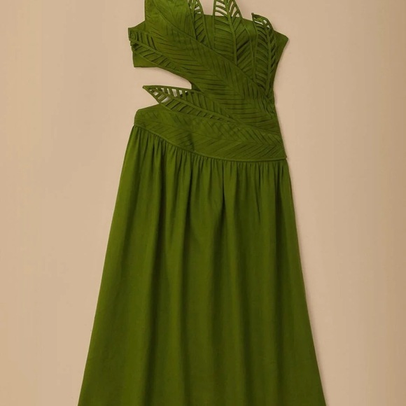 Farm Rio Green Leaves Cut Out Midi Dress S - Picture 8 of 11